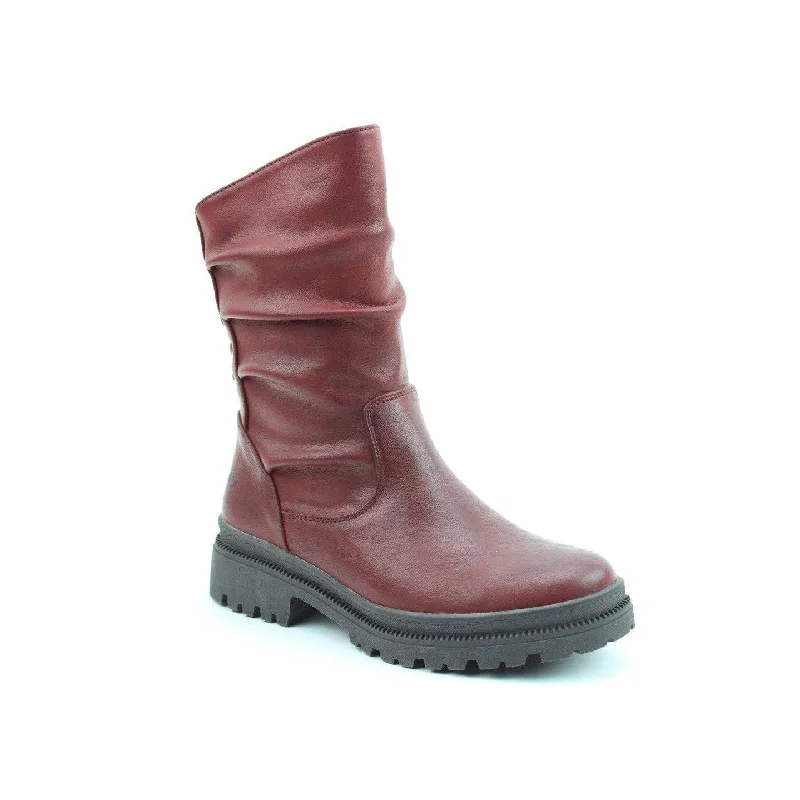 Winter boots with faux fur-Heavenly Feet Gretel Ladies Ruby Red Vegan Zip & Lace Mid-Calf Boots