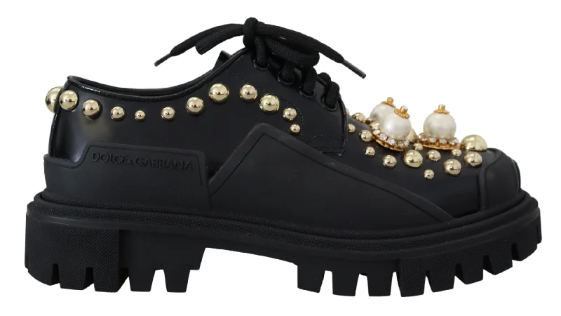 Dolce & Gabbana Timeless  Leather Derby Flats with Glam Women's Accents