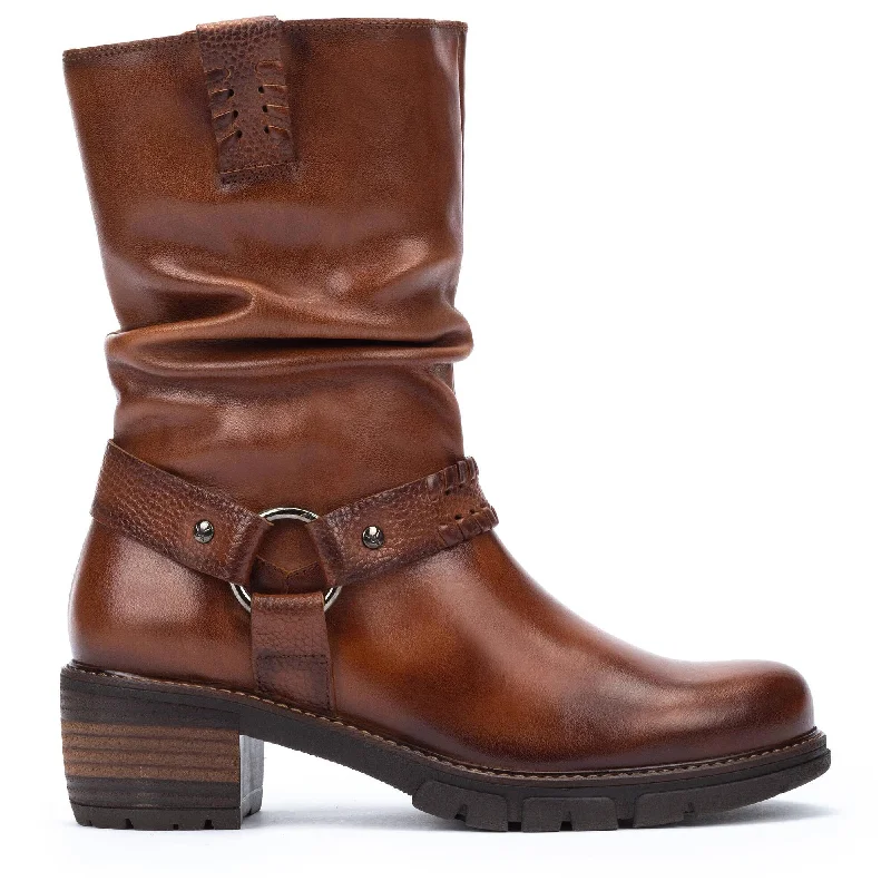 Warm boots for men with lining-Pikolinos San Sebastia W1T-9590C1 Ladies Cuero Brown Leather Side Zip Mid-Calf Boots