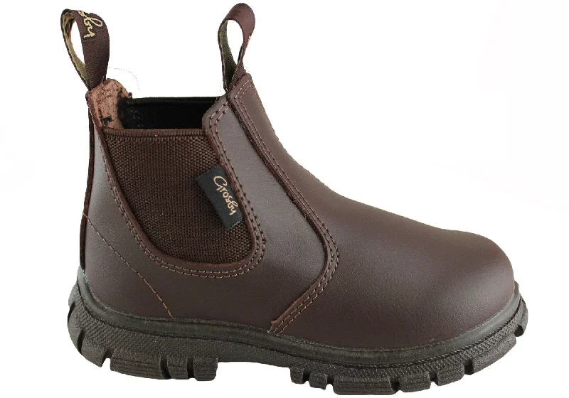 Suede ankle boots with buckle-Grosby Ranch Junior Kids/Youths Pull On Leather Boots