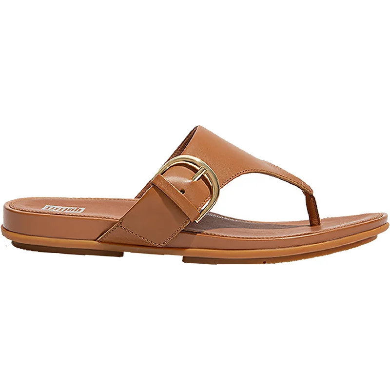 travel-friendly sandals for summer -Women's FitFlop Graccie Toe-Post Light Tan Leather