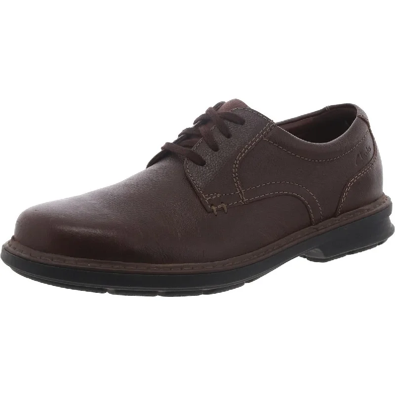 Clarks Mens Rendell Plain Leather Plain Toe Oxfords