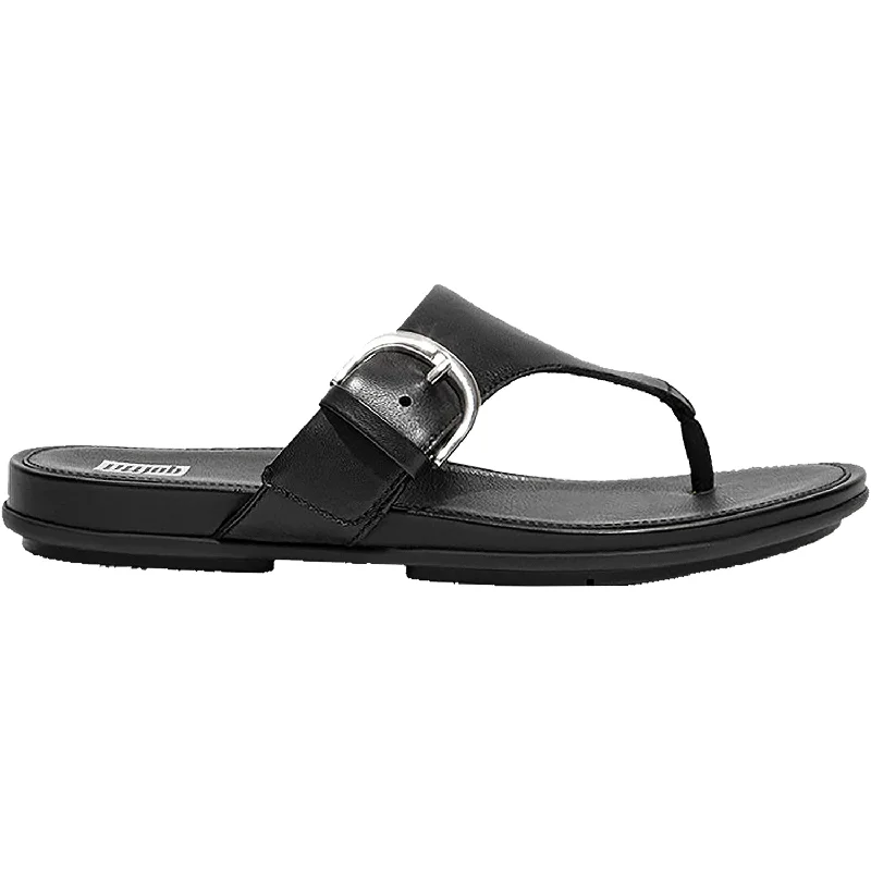 trendy sandals for teens -Women's FitFlop Graccie Toe-Post All Black Leather