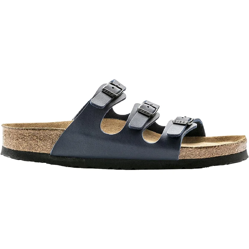 sandals for beach relaxation and enjoymentWomen's Birkenstock Florida Soft Footbed Navy Birko-Flor