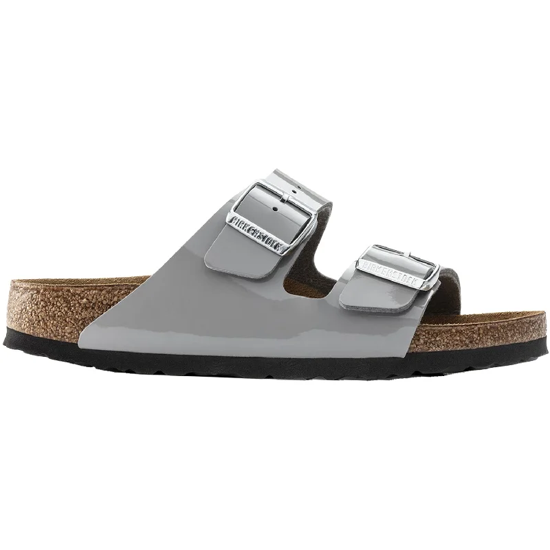 sandals for hot weather city explorationWomen's Birkenstock Arizona Alloy Birko-Flor Patent