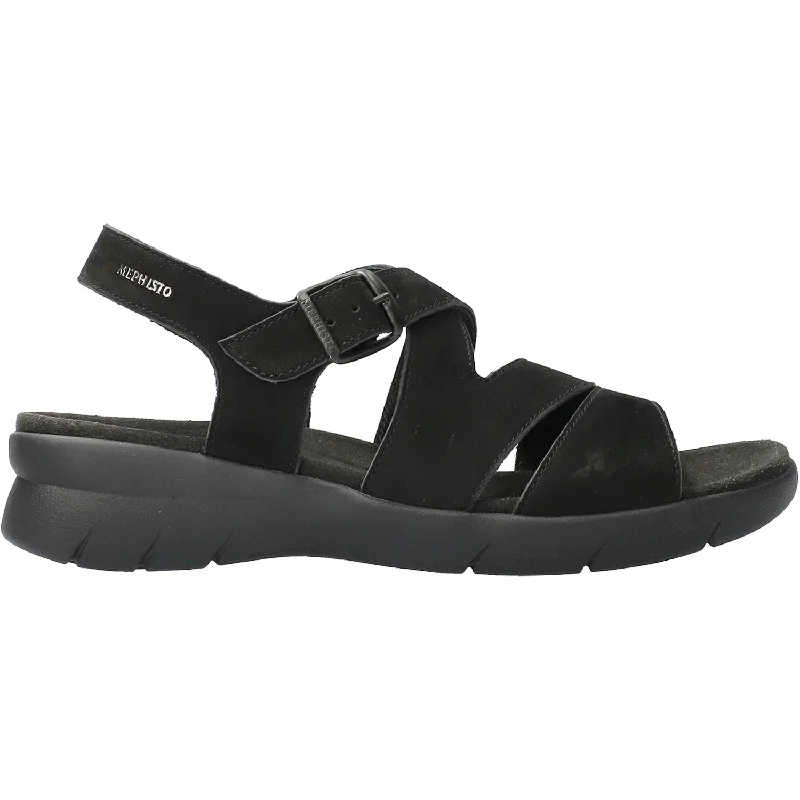 sandals with added comfort for wide feet -Women's Mephisto Eva Black Bucksoft Nubuck