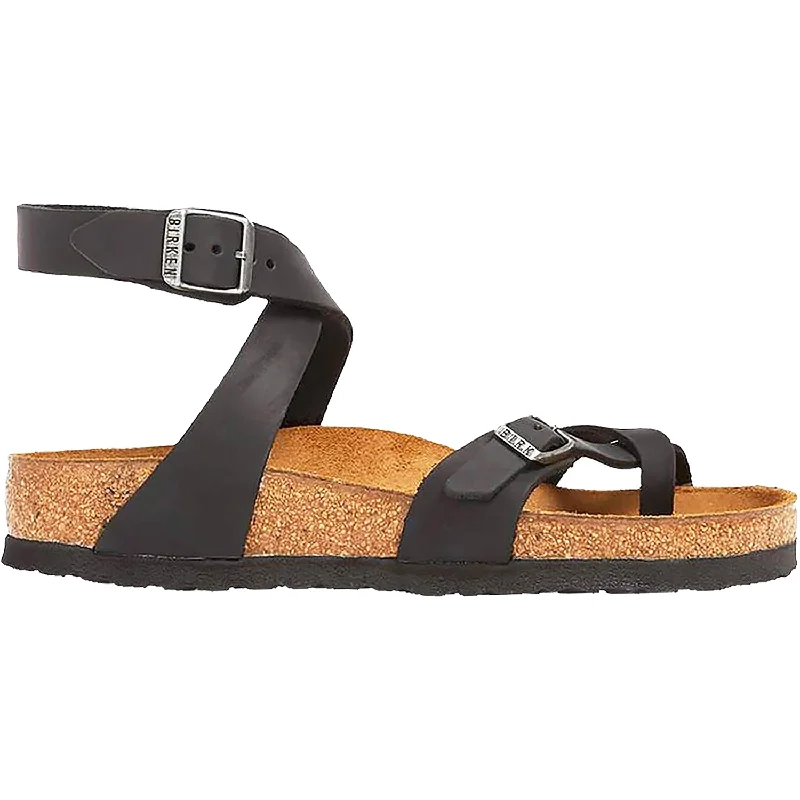 sandals with molded footbed for all-day wear -Women's Birkenstock Yara Black Oiled Leather