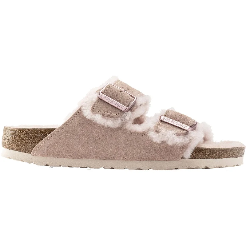 sandals for long hikes and beach excursionsWomen's Birkenstock Arizona Shearling Light Rose Suede