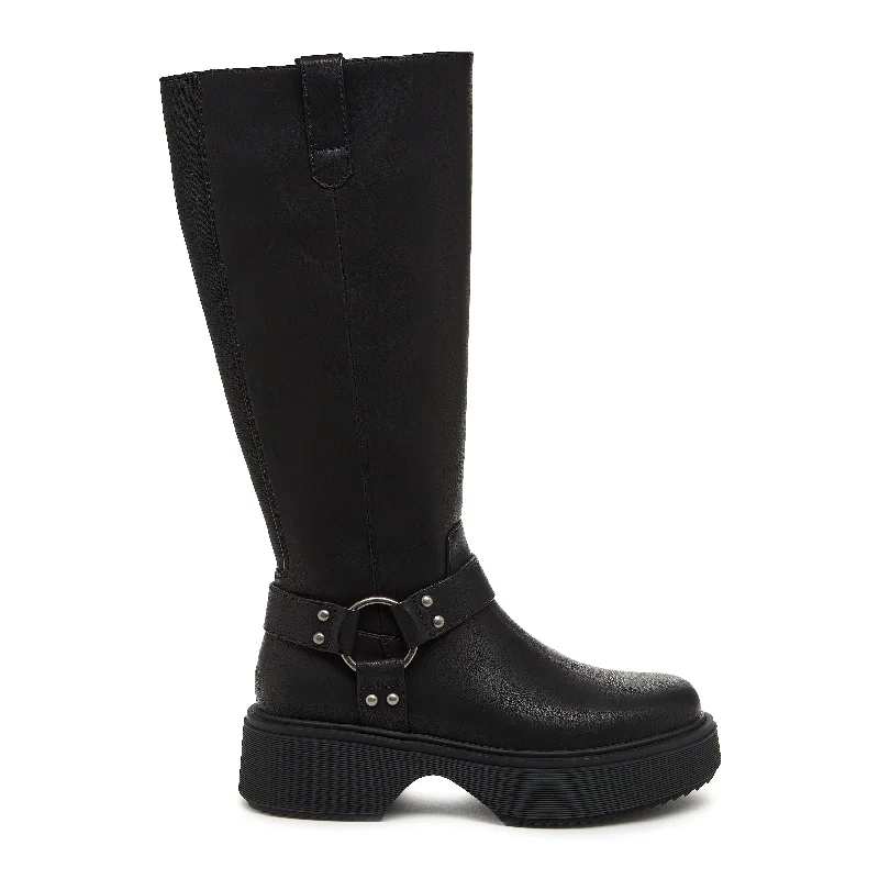 Stylish boots for winter weather with faux shearling-Becca Black Biker Boot