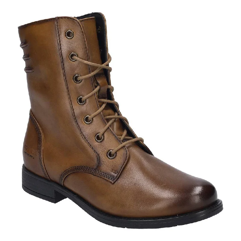 Warm faux leather boots-Josef Seibel Simona 01 Ladies Cognac Leather Arch Support Lace Up Mid-Calf Boots