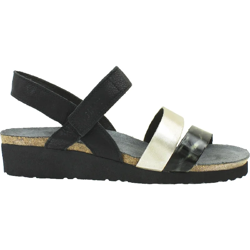 casual sandals for weekend getaways -Women's Naot Kayla Caviar/Grey Cheetah/Gold Leather