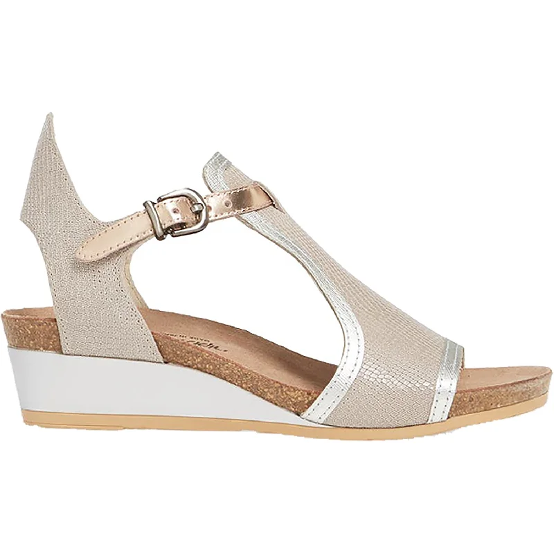 sandals for outdoor relaxation in summerWomen's Naot Fiona Beige Lizard/Silver/Rose Gold Nubuck/Leather