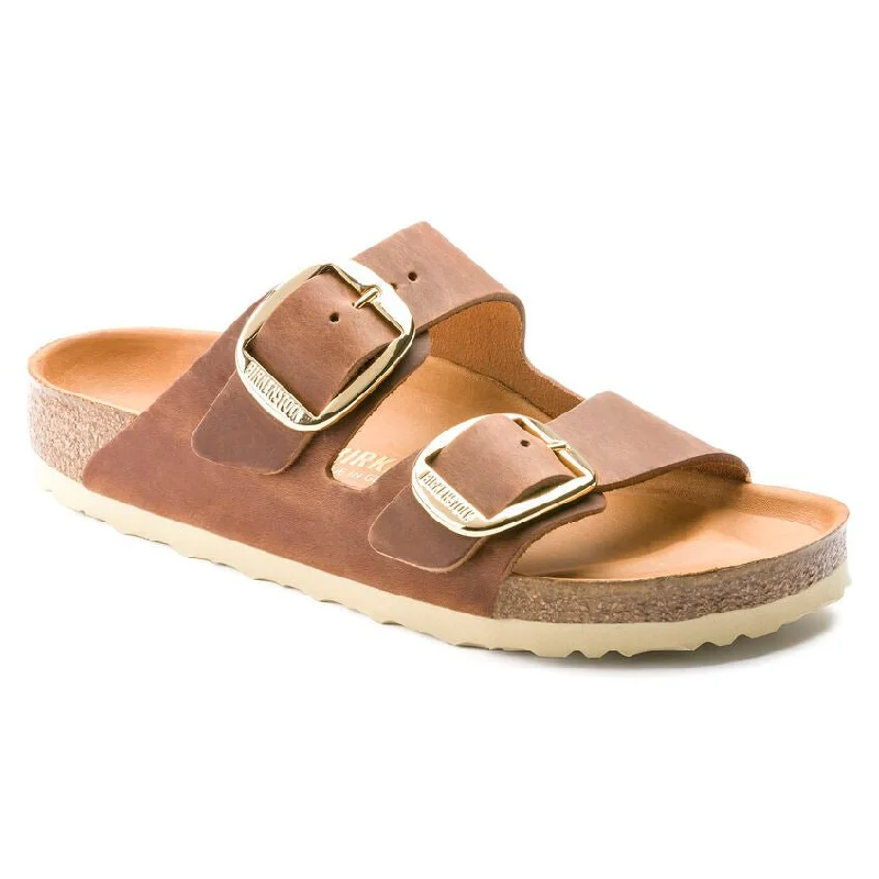 sandals for relaxing beachside with comfortBirkenstock Arizona Big Buckle Oiled Leather Cognac