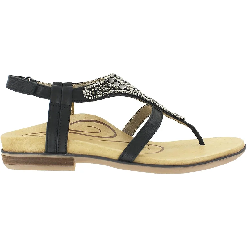 comfortable sandals for daily summer use -Women's Aetrex Sheila Black/Beige Leather