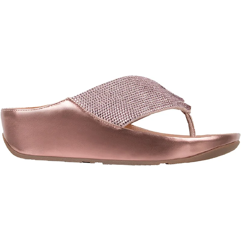 sandals for walking long distances in summerWomen's Fit Flop Twiss Crystal Toe Post Pink Microfibre