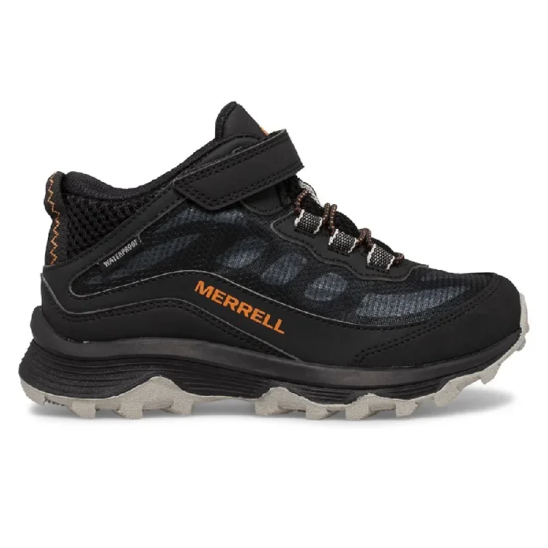 Cute ankle boots with heels-Merrell Big Boys Moab Speed Mid A/C Waterproof Velcro Boot Black