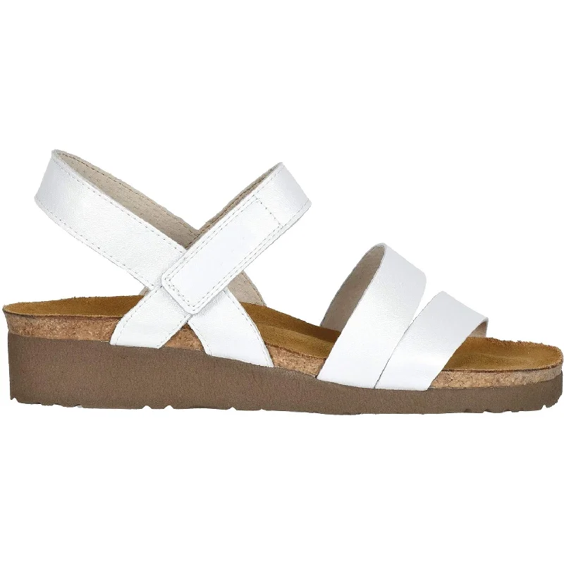 sandals for flat feet -Women's Naot Kayla White Pearl Leather