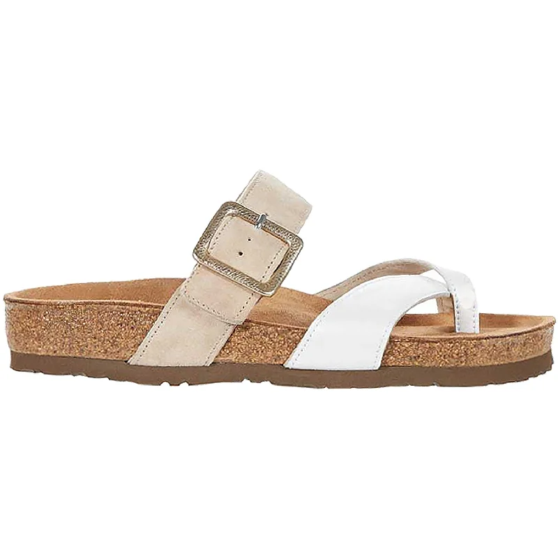 slip-on sandals for men -Women's Naot Fresno White Pearl/Sand Stone Leather/Suede