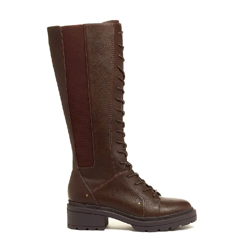 Comfortable boots for work-Issa Brown Lace Up Tall Boot