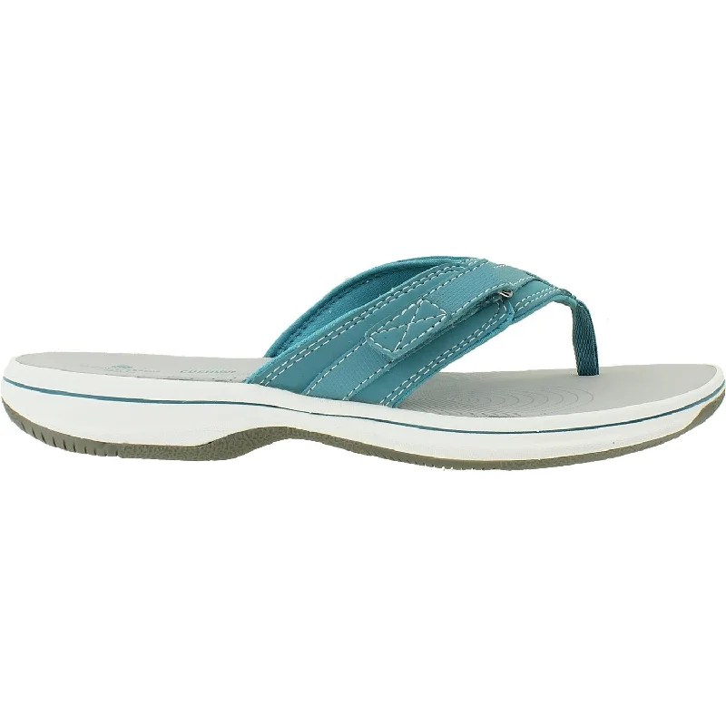 sandals with cushioned footbed for long tripsWomen's Clarks Cloudsteppers Breeze Sea Aqua Synthetic