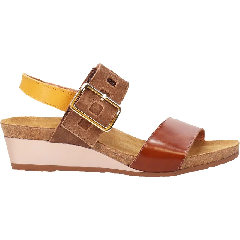 sandals for beach relaxation and sightseeingWomen's Naot Dynasty Maple Brown/Antique Brown/Marigold Leather/Suede