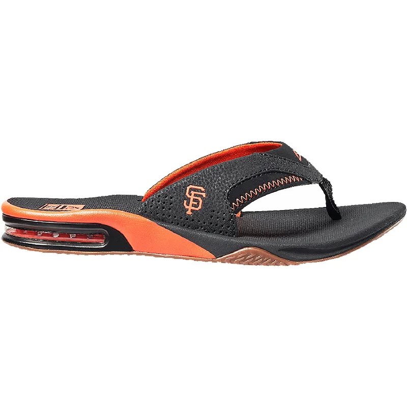 comfortable sandals for standing for hours -Men's Reef Fanning X MLB Giants Black/Orange Synthetic