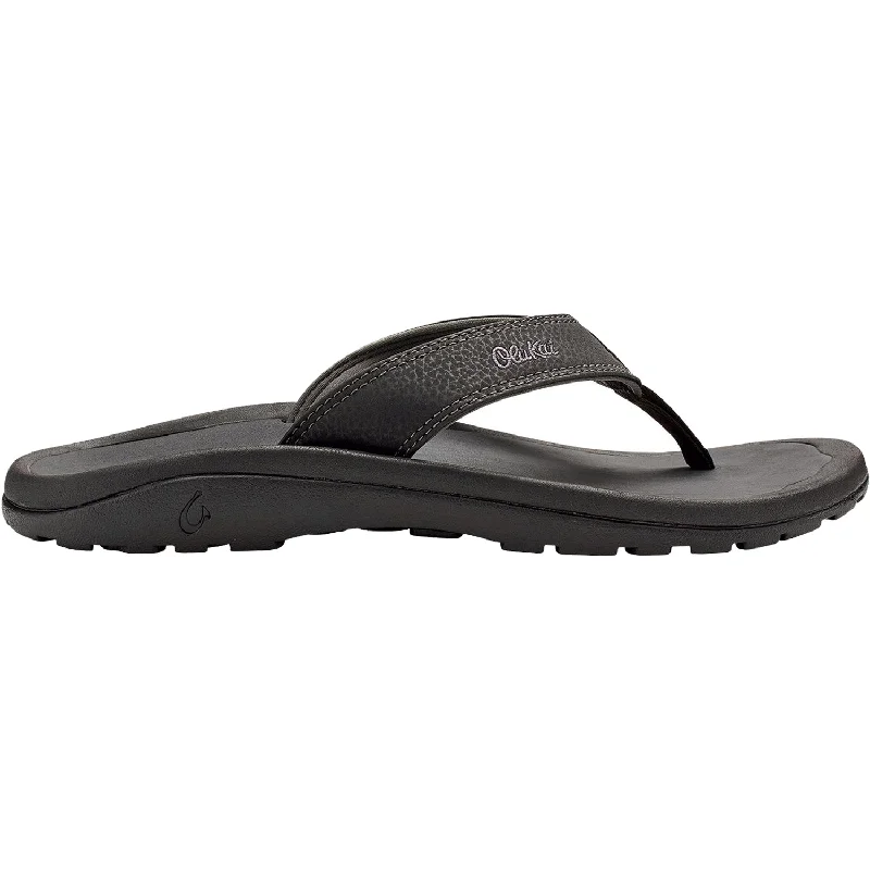 sandals for traveling around tropical destinationsMen's OluKai Ohana Black/Dark Shadow Synthetic Leather