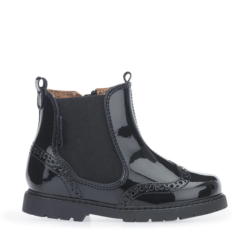 Cozy ankle boots for winter with faux lining-Start-Rite Chelsea 1445_3 Girls Black Patent Chelsea Boot