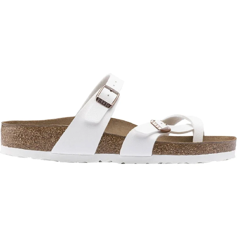 best sandals for exploring new cities -Women's Birkenstock Mayari White Birko-Flor