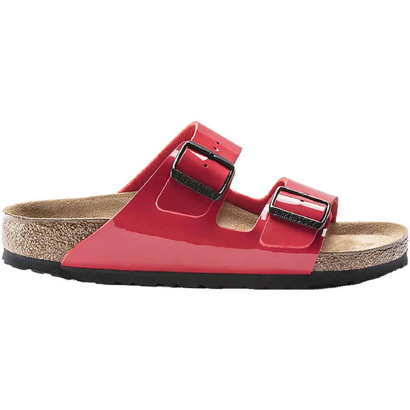 sandals for hiking trails -Women's Birkenstock Arizona Cherry Patent Birko-Flor