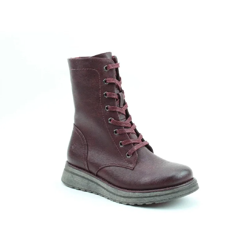 Warm ankle boots with thick lining-Heavenly Feet Martina 4 Ladies Burgundy Vegan Zip & Lace Mid-Calf Boots