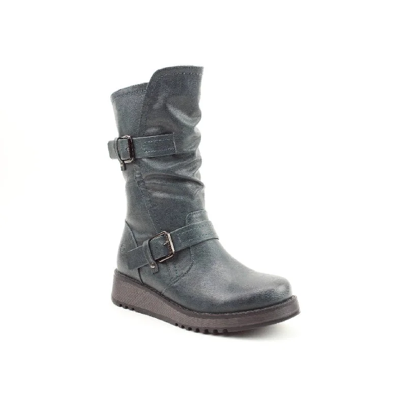 Fashionable leather boots for winter-Heavenly Feet Hannah 4 Ladies Ocean Vegan Side Zip Mid-Calf Boots