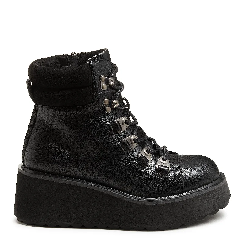 Cozy ankle boots for snow with fur lining-Handle Black Platform Hiker Boot