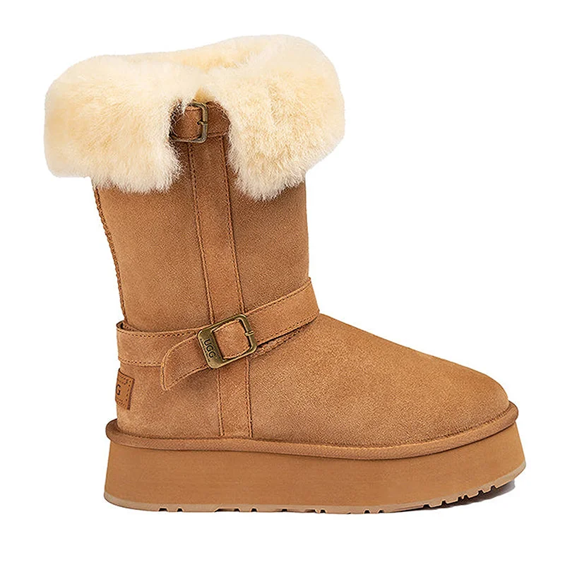 Stylish ankle boots for snow with heel and fur-UGG Tall Belt Platform Boots