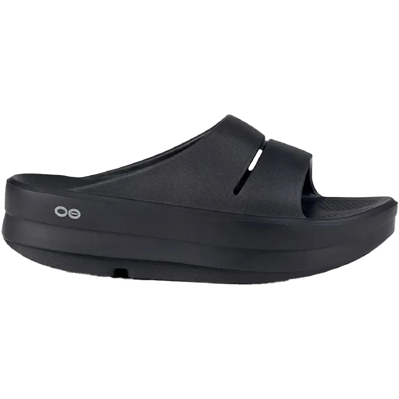 sandals for active outdoor walking in comfortWomen's OOFOs OOMega OOahh Black Synthetic