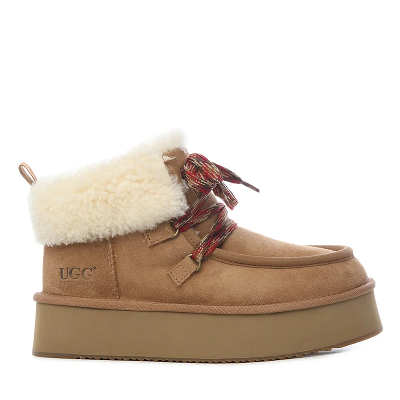 Comfortable winter boots for long hikes-UGG Premium Fluffy-Lace Platform Boots