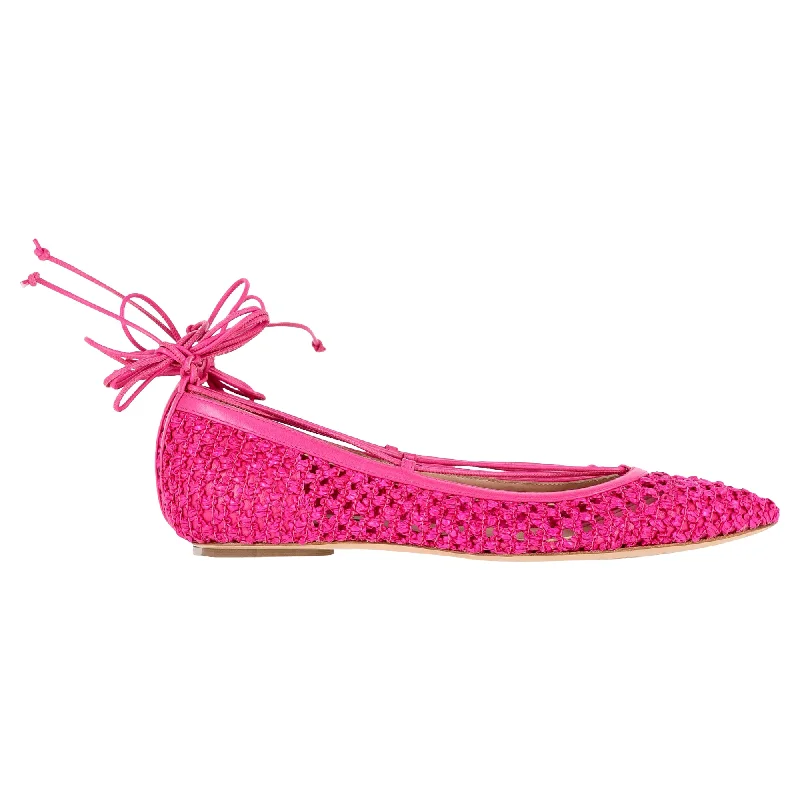 Casadei Ankle-Wrap Ballet Flats in Pink Leather